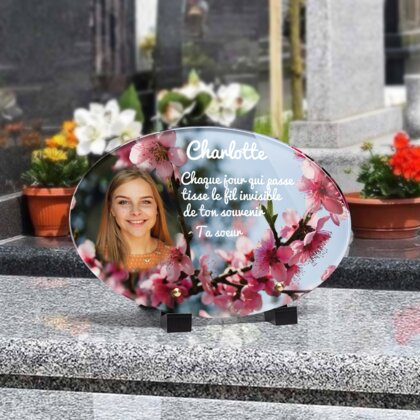 Plaque funéraire arbre-fleuri-forme-ovale 16 Plaquedeces.fr

