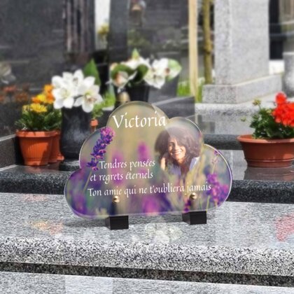 Plaque funéraire lavande-au-soleil-forme-nuage 16 Plaquedeces.fr
