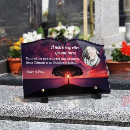 Plaque funéraire arbre-spirituel-forme-livre 29 Plaquedeces.fr
