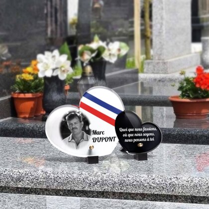 Plaque funéraire bandeau-bleu-blanc-rouge-forme-double-coeur 30 Plaquedeces.fr
