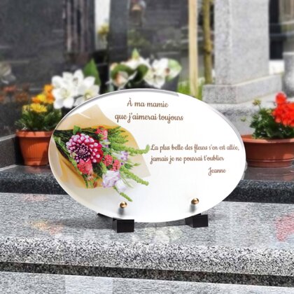 Plaque funéraire bouquet-garni-forme-ovale 22 Plaquedeces.fr
