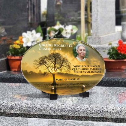 Plaque funéraire arbre-au-soleil-forme-ovale 16 Plaquedeces.fr
