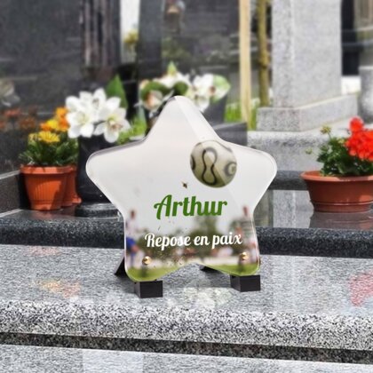 Plaque funéraire ballon-de-football-forme-etoile 25 Plaquedeces.fr
