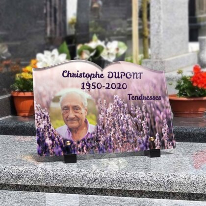 Plaque funéraire lavande-au-soleil-forme-livre 22 Plaquedeces.fr
