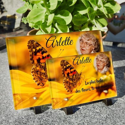 Plaque funéraire papillon-jaune 25 Plaquedeces.fr
