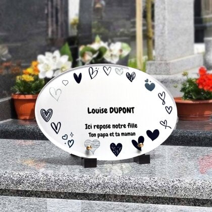 Plaque funéraire cadre-coeurs-forme-ovale 8 Plaquedeces.fr
