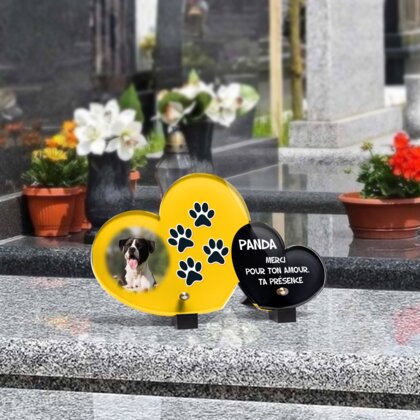 Plaque funéraire empreintes-de-chiens-forme-double-coeur 14 Plaquedeces.fr
