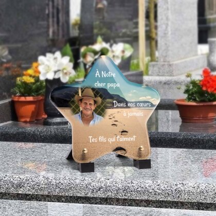 Plaque funéraire empreinte-sable-forme-etoile 17 Plaquedeces.fr

