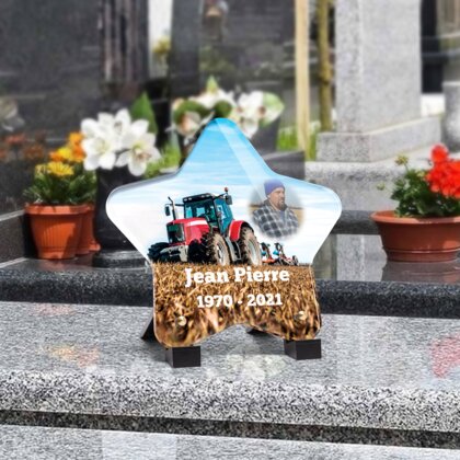 Plaque funéraire tracteur-au-champ-forme-etoile 8 Plaquedeces.fr
