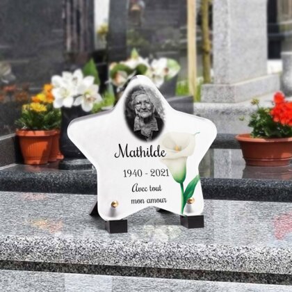 Plaque funéraire arum-blanc-forme-etoile 22 Plaquedeces.fr
