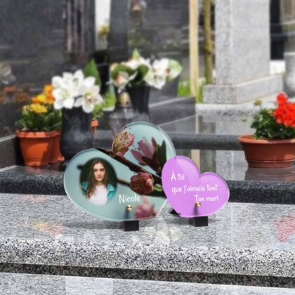 Plaque funéraire arbre-fleuri-forme-double-coeur 28 Plaquedeces.fr
