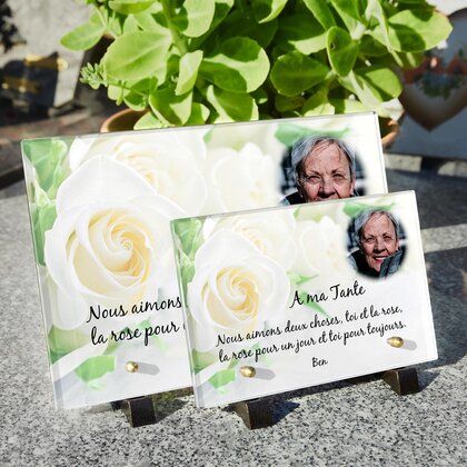 Plaque funéraire rose-blanche 25 Plaquedeces.fr
