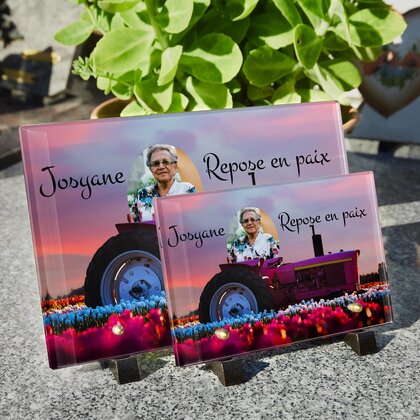 Plaque funéraire tracteur-rose 11 Plaquedeces.fr
