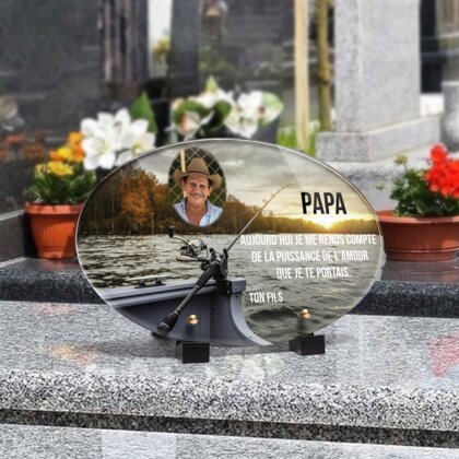 Plaque funéraire peche-en-lac-forme-ovale 25 Plaquedeces.fr
