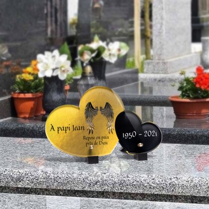 Plaque funéraire ailes-dange-forme-double-coeur 10 Plaquedeces.fr
