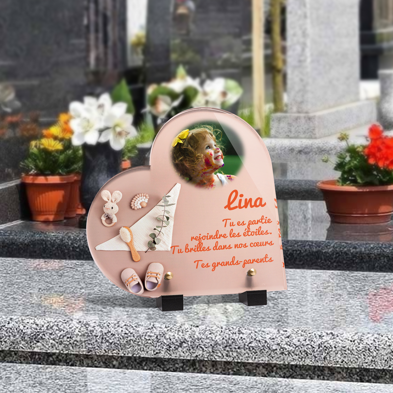 Plaque funéraire materiels-de-puericulture-forme-coeur 21 Plaquedeces.fr
