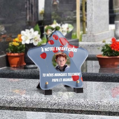 Plaque funéraire ballons-coeurs-forme-etoile 1 Plaquedeces.fr
