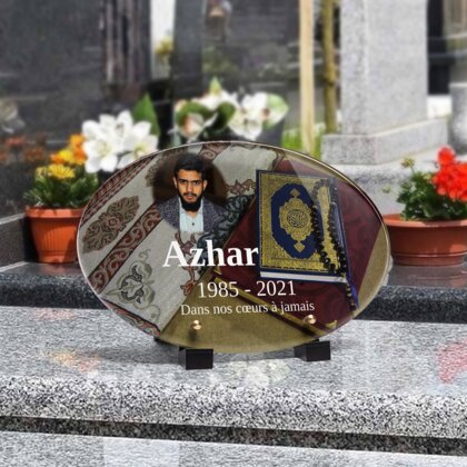 Plaque funéraire coran-livre-sacre-forme-ovale 28 Plaquedeces.fr
