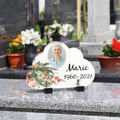 Plaque funéraire bouquet-garni-forme-nuage 30 Plaquedeces.fr
