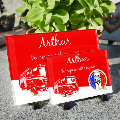 Plaque funéraire dessin-camion-de-pompier 26 Plaquedeces.fr
