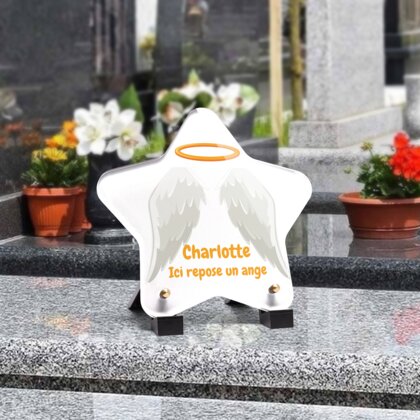 Plaque funéraire ailes-dange-forme-etoile 20 Plaquedeces.fr
