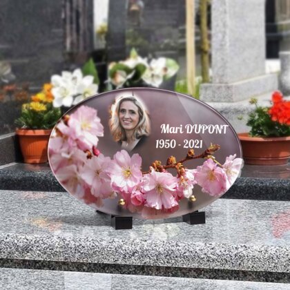 Plaque funéraire fleurs-de-cerisier-forme-ovale 6 Plaquedeces.fr
