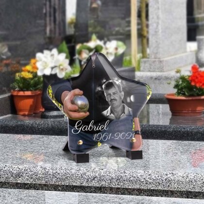 Plaque funéraire boule-de-petanque-forme-etoile 21 Plaquedeces.fr
