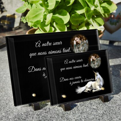 Plaque funéraire licorne-allonge 21 Plaquedeces.fr
