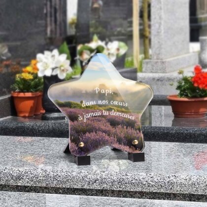 Plaque funéraire lavande-au-soleil-forme-etoile 23 Plaquedeces.fr
