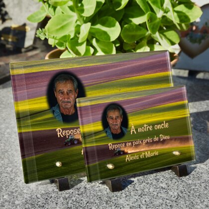 Plaque funéraire tracteur-laboureur 20 Plaquedeces.fr
