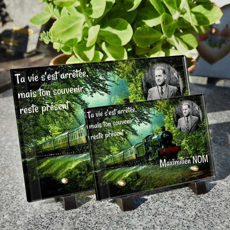 Plaque funéraire train-foret 28 Plaquedeces.fr
