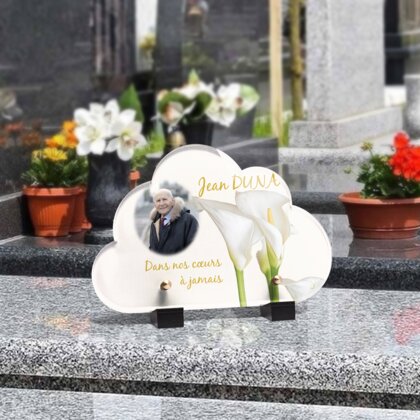 Plaque funéraire arum-blanc-forme-nuage 25 Plaquedeces.fr
