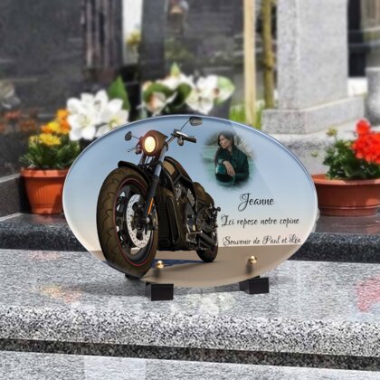 Plaque funéraire moto-en-3d-forme-ovale 24 Plaquedeces.fr
