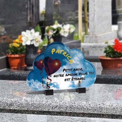 Plaque funéraire ballons-coeurs-forme-nuage 26 Plaquedeces.fr
