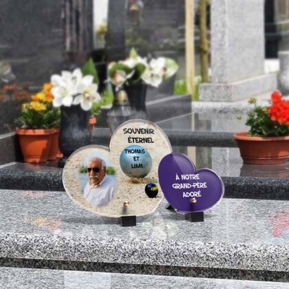 Plaque funéraire boule-de-petanque-forme-double-coeur 16 Plaquedeces.fr
