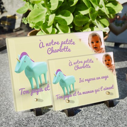 Plaque funéraire licorne-en-3d 19 Plaquedeces.fr
