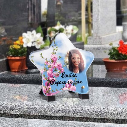 Plaque funéraire arbre-fleuri-forme-etoile 30 Plaquedeces.fr
