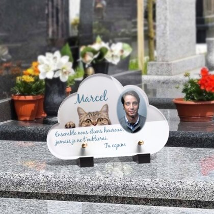 Plaque funéraire chat-qui-se-cache-forme-nuage 8 Plaquedeces.fr
