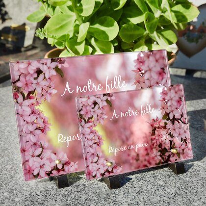 Plaque funéraire fleurs-de-cerisier 14 Plaquedeces.fr

