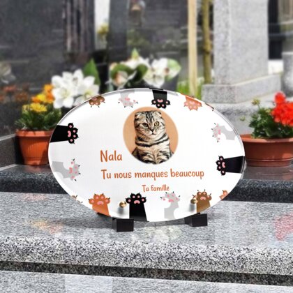Plaque funéraire cadre-pattes-de-chat-forme-ovale 30 Plaquedeces.fr
