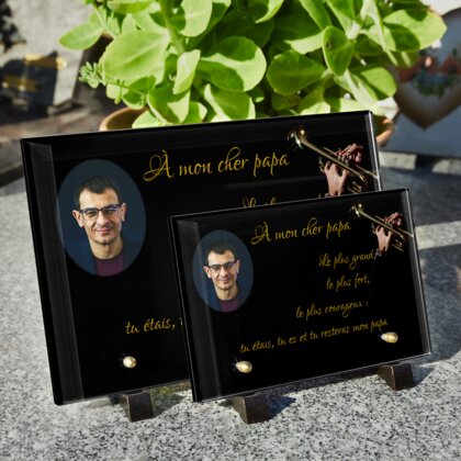 Plaque funéraire trompettiste 27 Plaquedeces.fr
