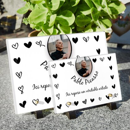 Plaque funéraire cadre-coeurs 27 Plaquedeces.fr
