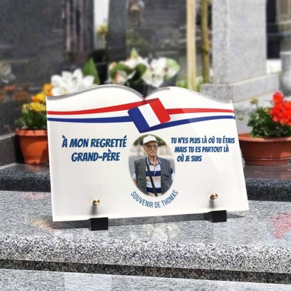 Plaque funéraire bandeau-bleu-blanc-rouge-forme-livre 25 Plaquedeces.fr
