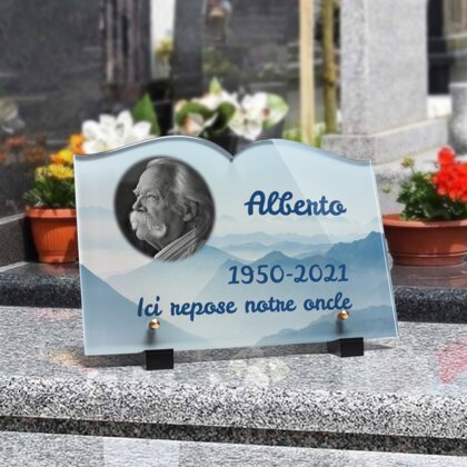 Plaque funéraire montagne-forme-livre 14 Plaquedeces.fr
