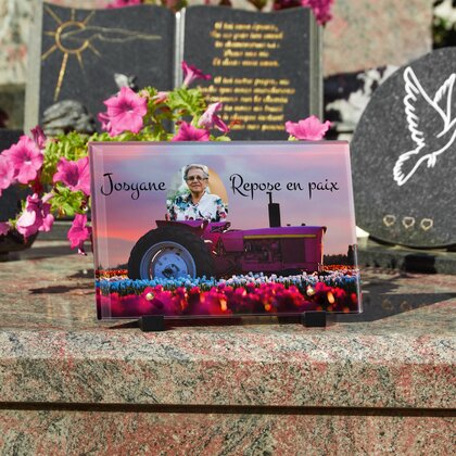 Plaque funéraire tracteur-rose 29 Plaquedeces.fr
