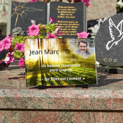 Plaque funéraire soleil-dans-les-arbres 30 Plaquedeces.fr
