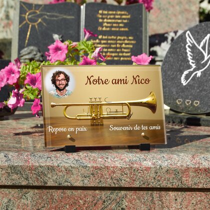 Plaque funéraire trompette 21 Plaquedeces.fr
