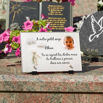 Plaque funéraire enfant-doudou-nuages 20 Plaquedeces.fr
