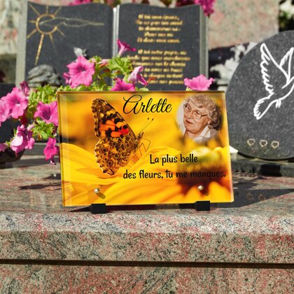 Plaque funéraire papillon-jaune 28 Plaquedeces.fr
