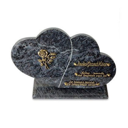 Plaque funéraire double-coeurs-sur-socle 30 Plaquedeces.fr

